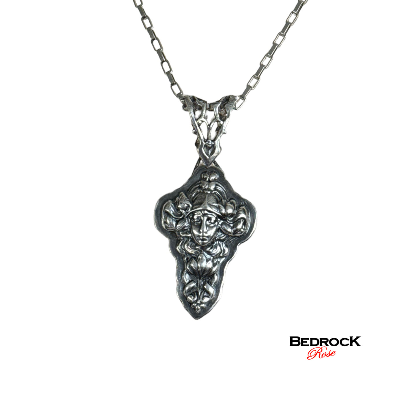 Sterling Silver Art Nouveau Lady Pendant, Hand-pierced bail, Heirloom quality Jewelry, Statement Necklace, Vintage Design, Die-Struck Jewelry, Potter Die