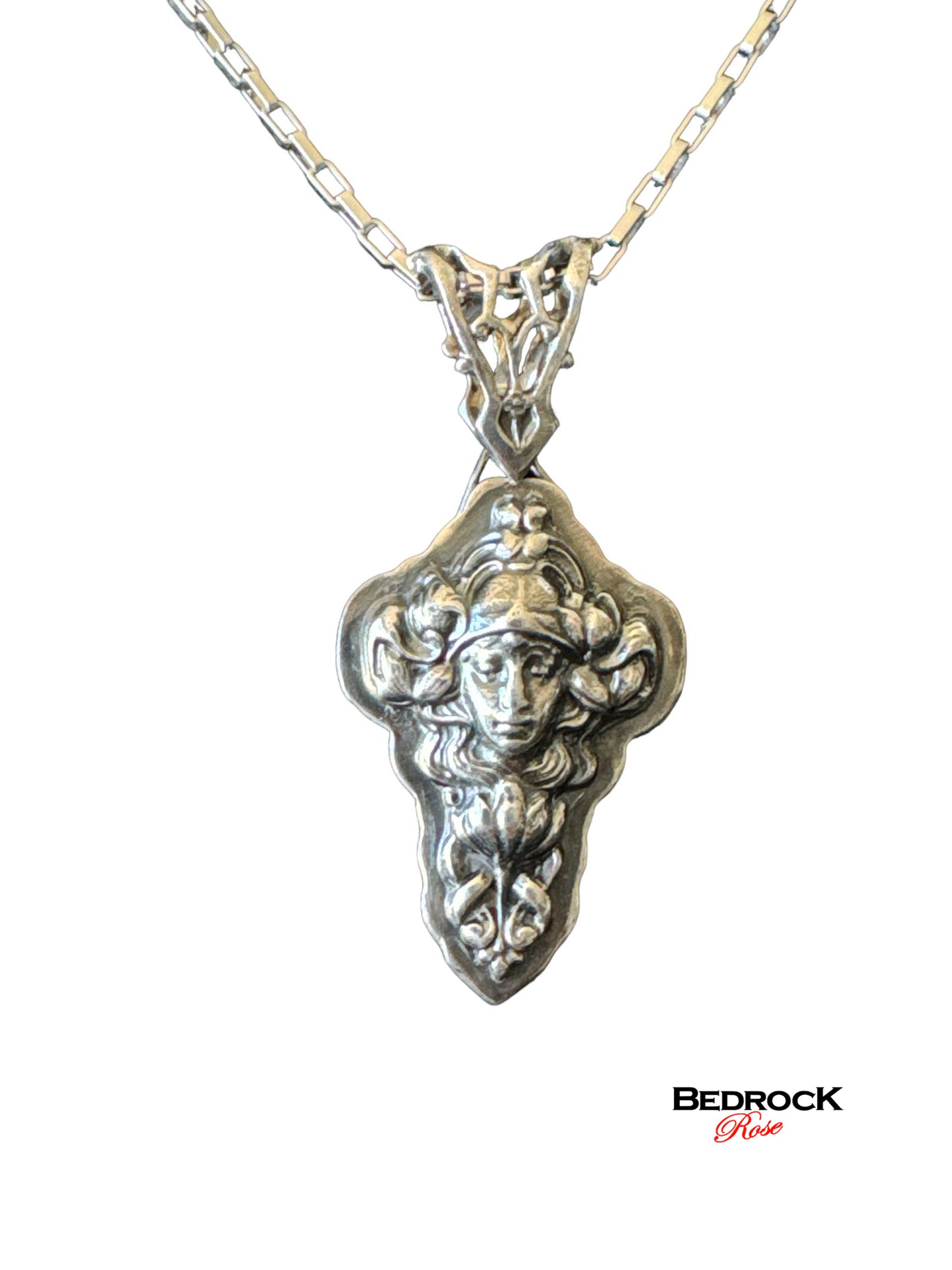 Sterling Silver Art Nouveau Lady Pendant, Hand-pierced bail, Heirloom quality Jewelry, Statement Necklace, Vintage Design, Die-Struck Jewelry, Potter Die