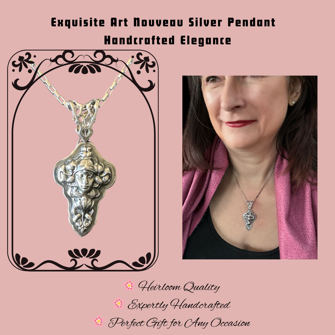 Sterling Silver Art Nouveau Lady Pendant, Hand-pierced bail, Heirloom quality Jewelry, Statement Necklace, Vintage Design, Die-Struck Jewelry, Potter Die