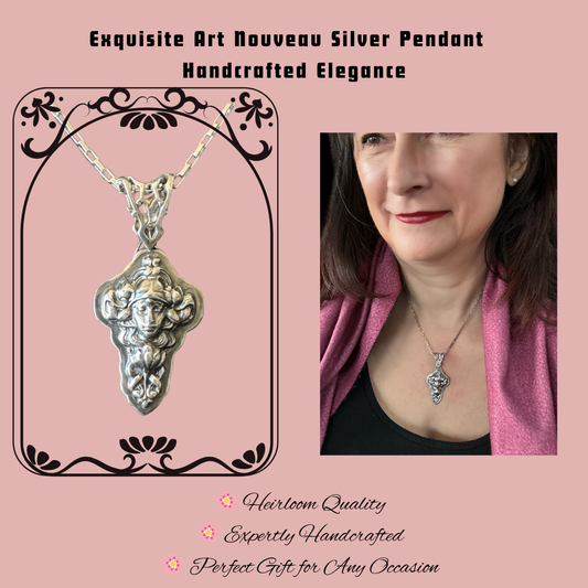 Sterling Silver Art Nouveau Lady Pendant, Hand-pierced bail, Heirloom quality Jewelry, Statement Necklace, Vintage Design, Die-Struck Jewelry, Potter Die