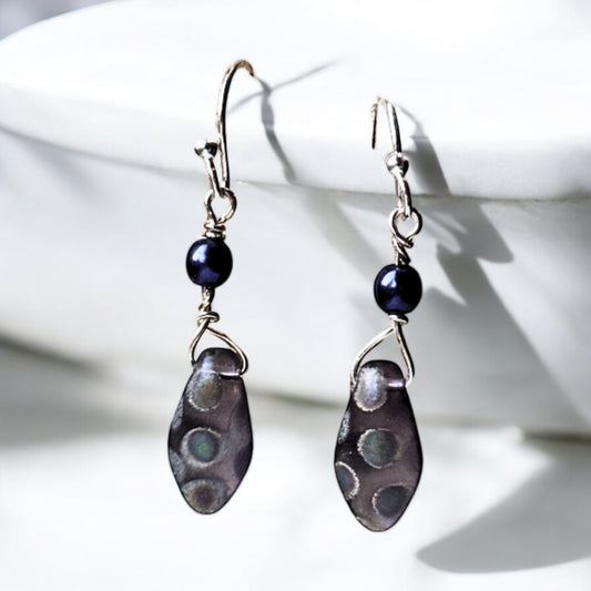 Purple Spotted Dangling Earrings