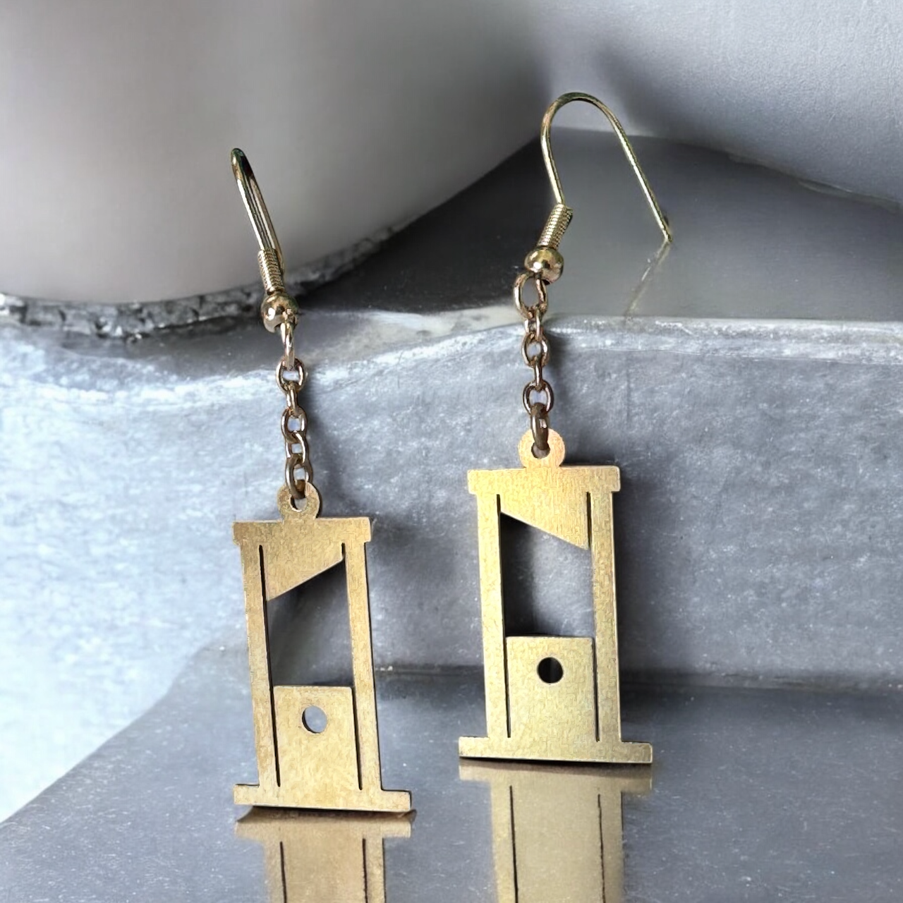 Cutting Edge Gold Guillotine Dangling Earrings | Jewelry with Attitude