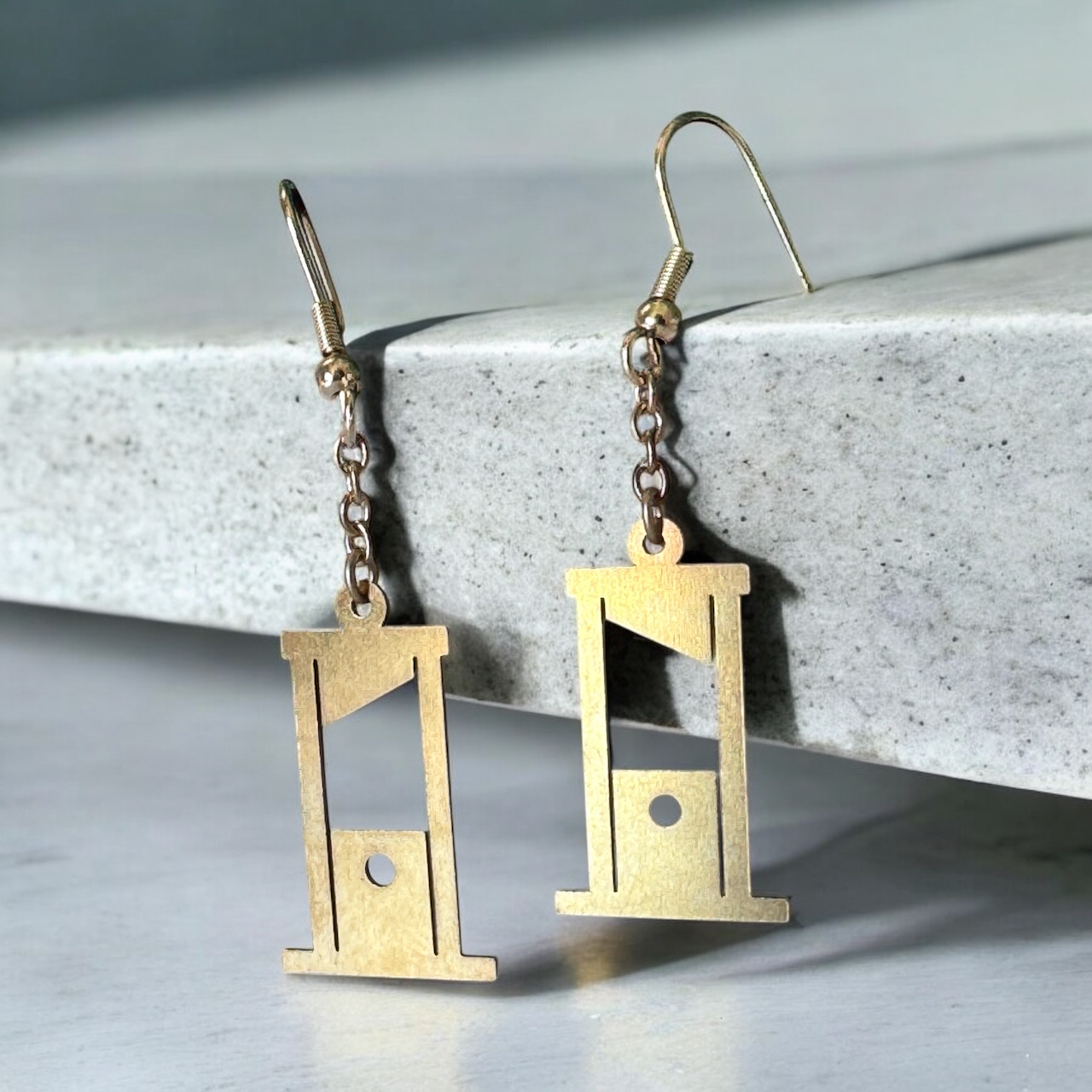 Cutting Edge Gold Guillotine Dangling Earrings | Jewelry with Attitude