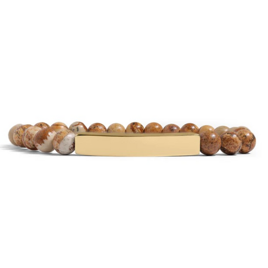 Gold Picture Jasper Bracelet Curved Bar Personalized engravable