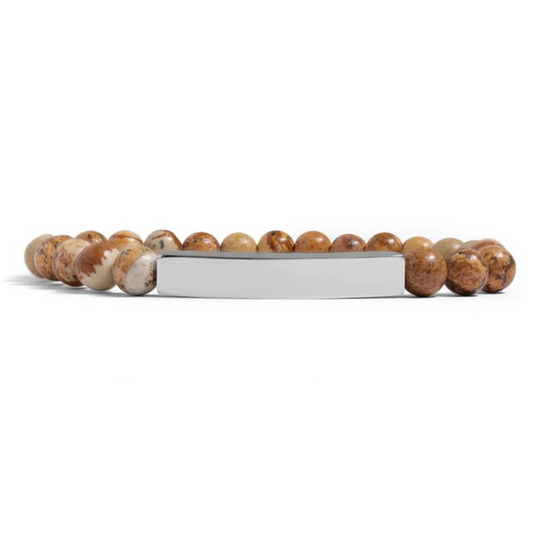Gold Picture Jasper Bracelet Curved Bar Personalized engravable