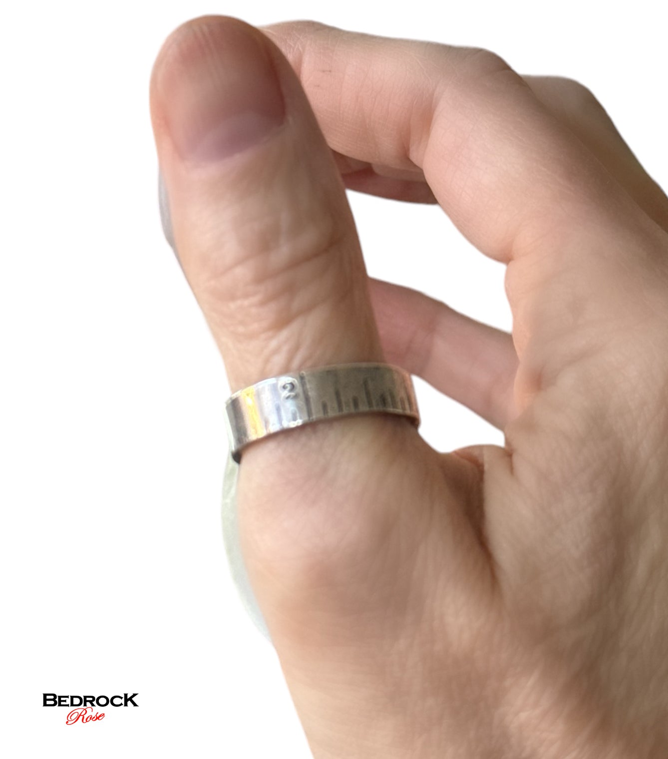 Sterling Silver Ring featuring a true-sized ruler in inches.