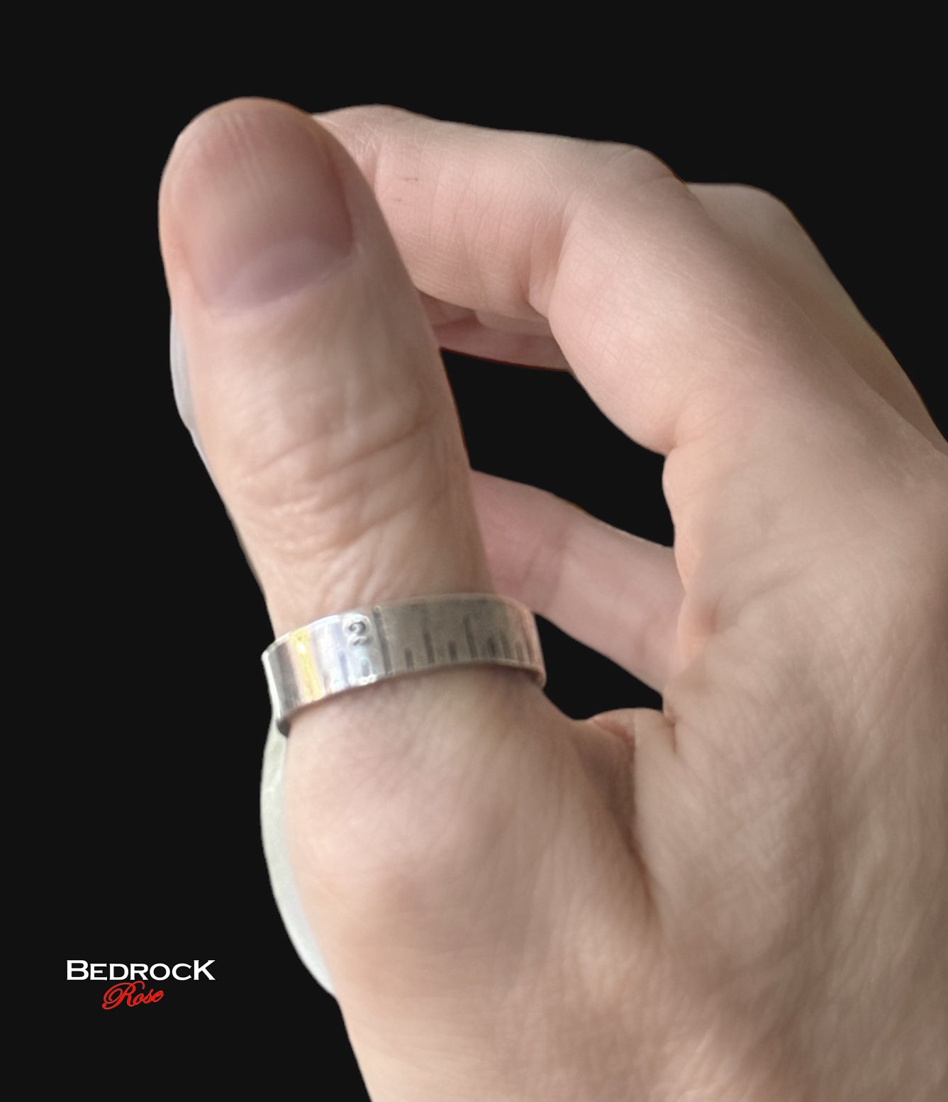 Sterling Silver Ring featuring a true-sized ruler in inches.