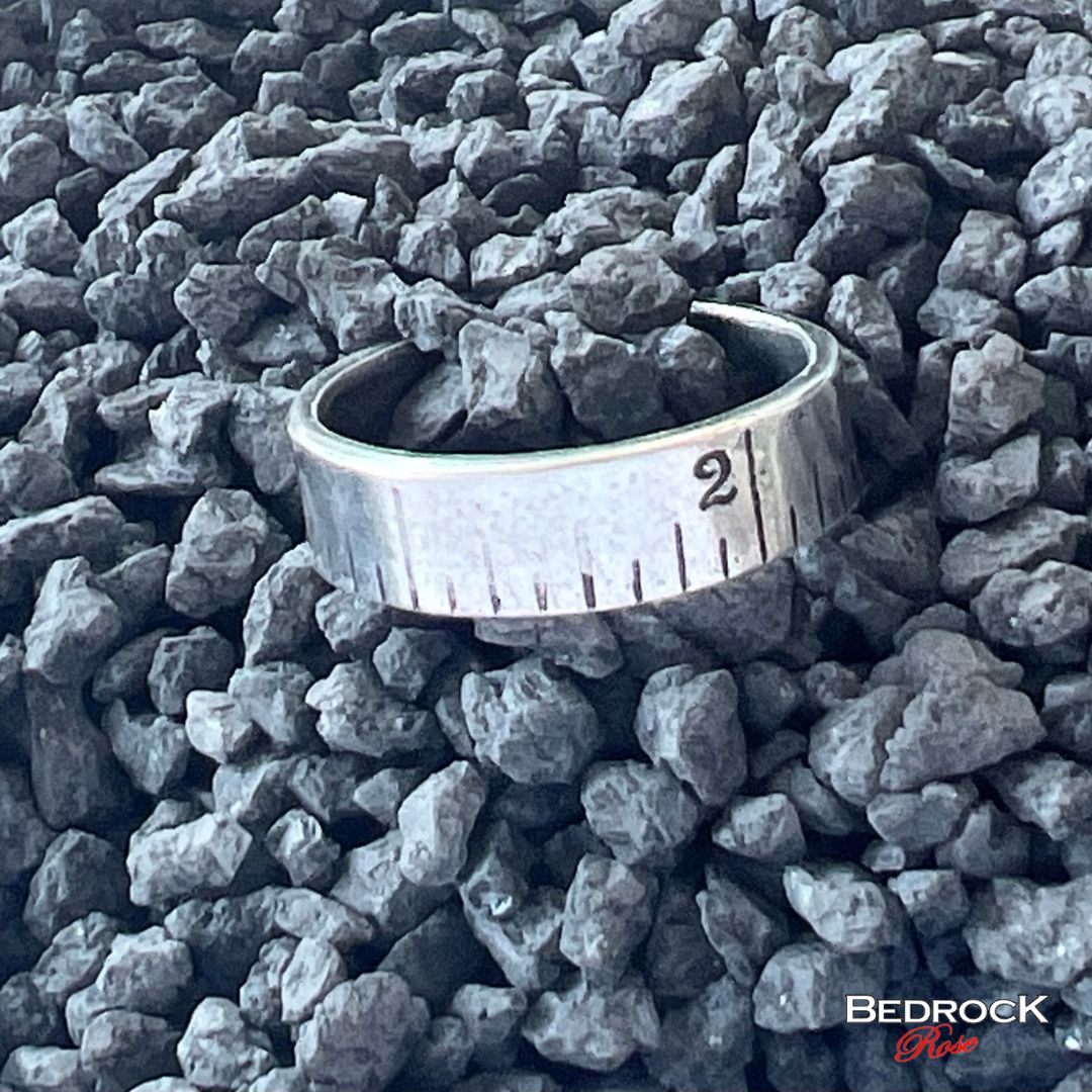 Sterling Silver Ring featuring a true-sized ruler in inches.