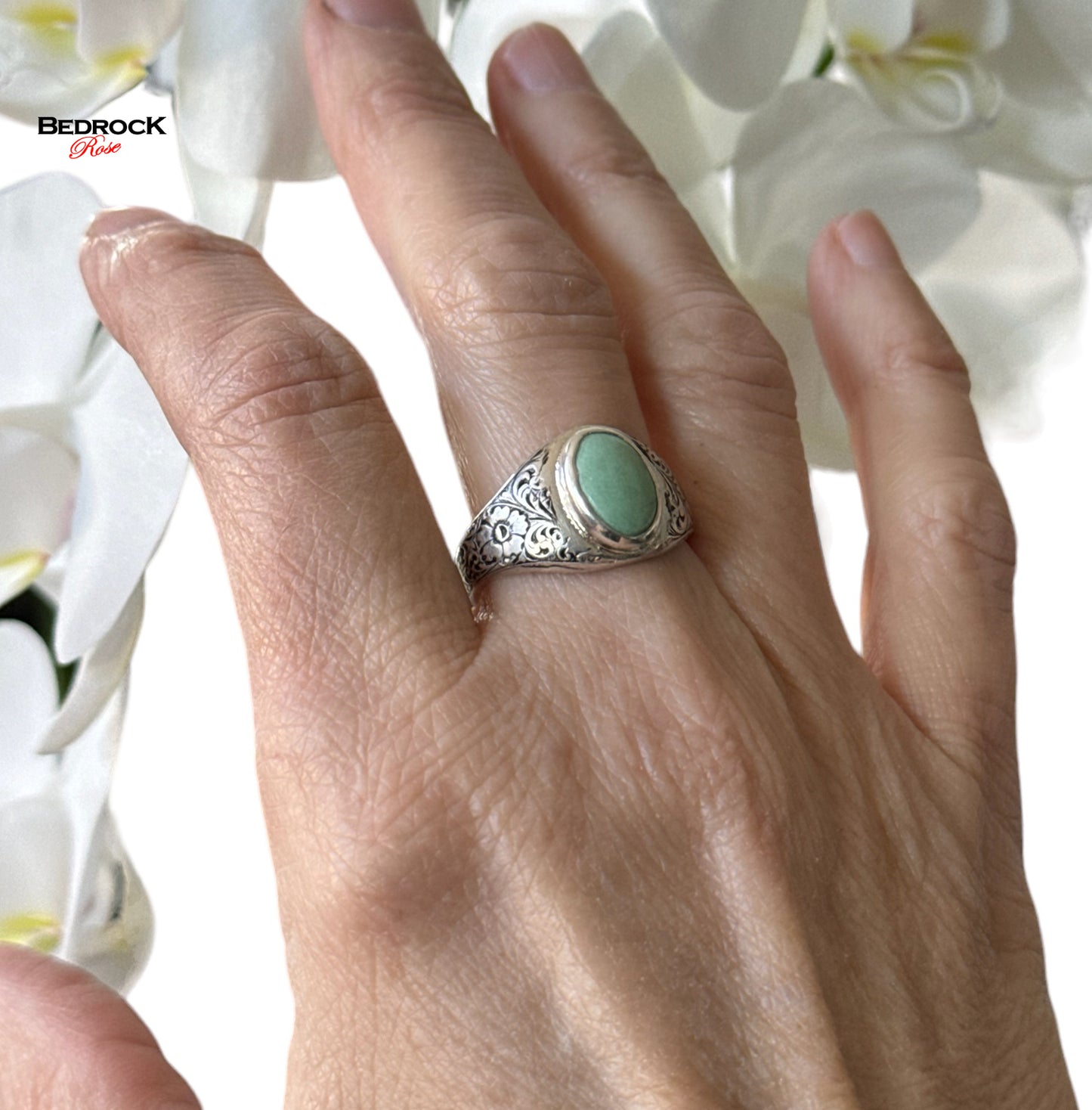 Variscite gemstone ring, variscite grounding gemstone ring, variscite garden ring, green gemstone ring, floral ring, variscite sterling silver ring, gift for her