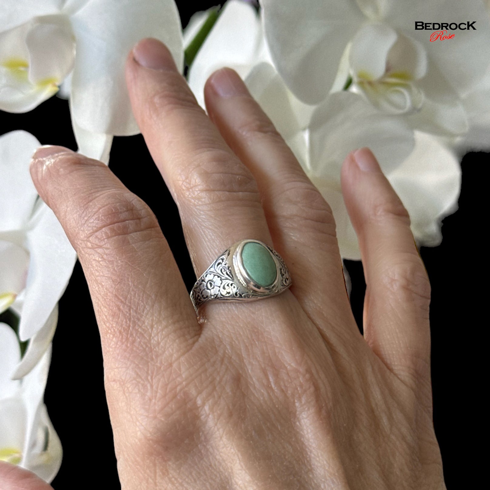 Variscite gemstone ring, variscite grounding gemstone ring, variscite garden ring, green gemstone ring, floral ring, variscite sterling silver ring, gift for her