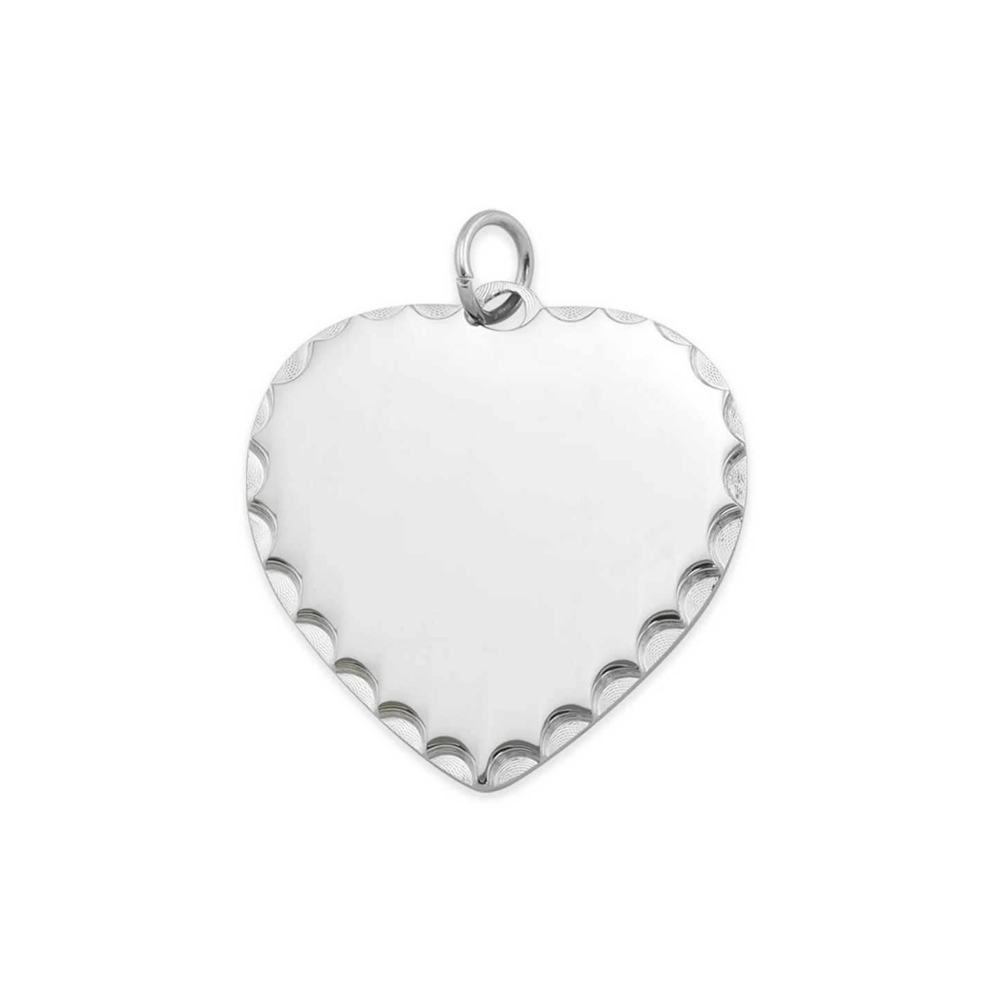 Personalizable, engravable silver scalloped heart pendant, customizable jewelry, Romantic gift