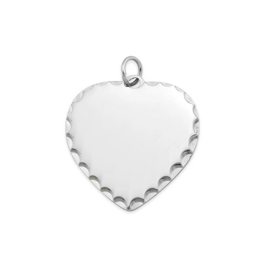 Personalizable, engravable silver scalloped heart pendant, customizable jewelry, Romantic gift