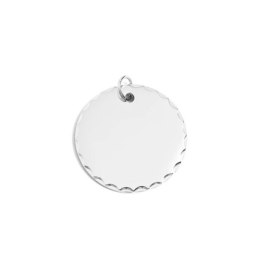 Silver scalloped round pendant, personalized, engravable jewelry gift