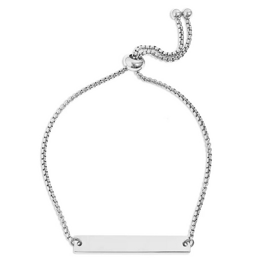 Silver adjustable bar bracelet, engravable
