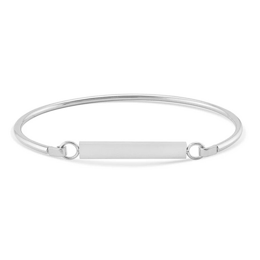 Silver engravable personalizable flat bar bangle