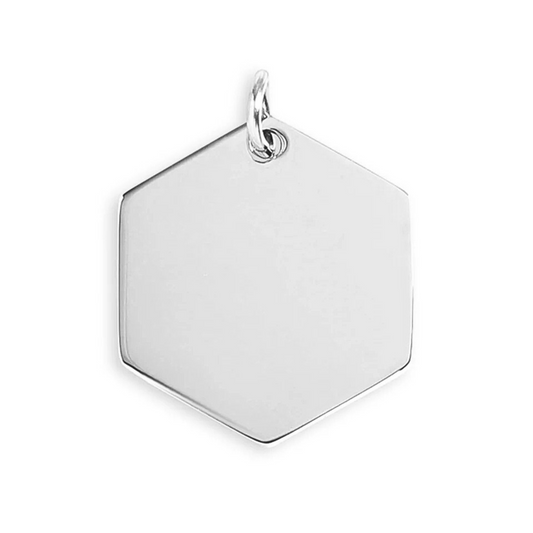 Silver hexagon stainless steel personalized engraved pendant, gift for her