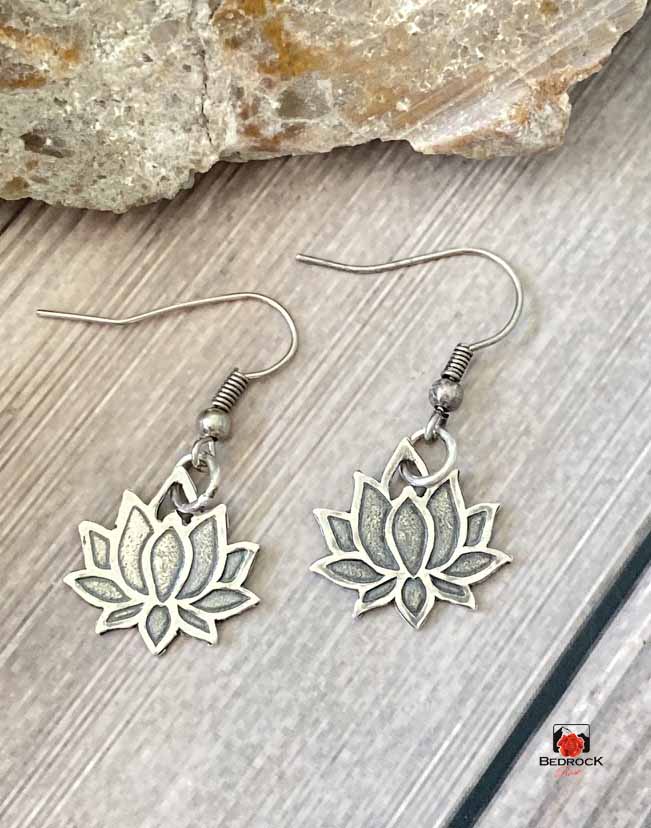 Kamala (Lotus) Sterling Silver Earrings, Spiritual earrings, Floral jewelry, Zen earrings, Calming lotus earrings, Bedrock Rose