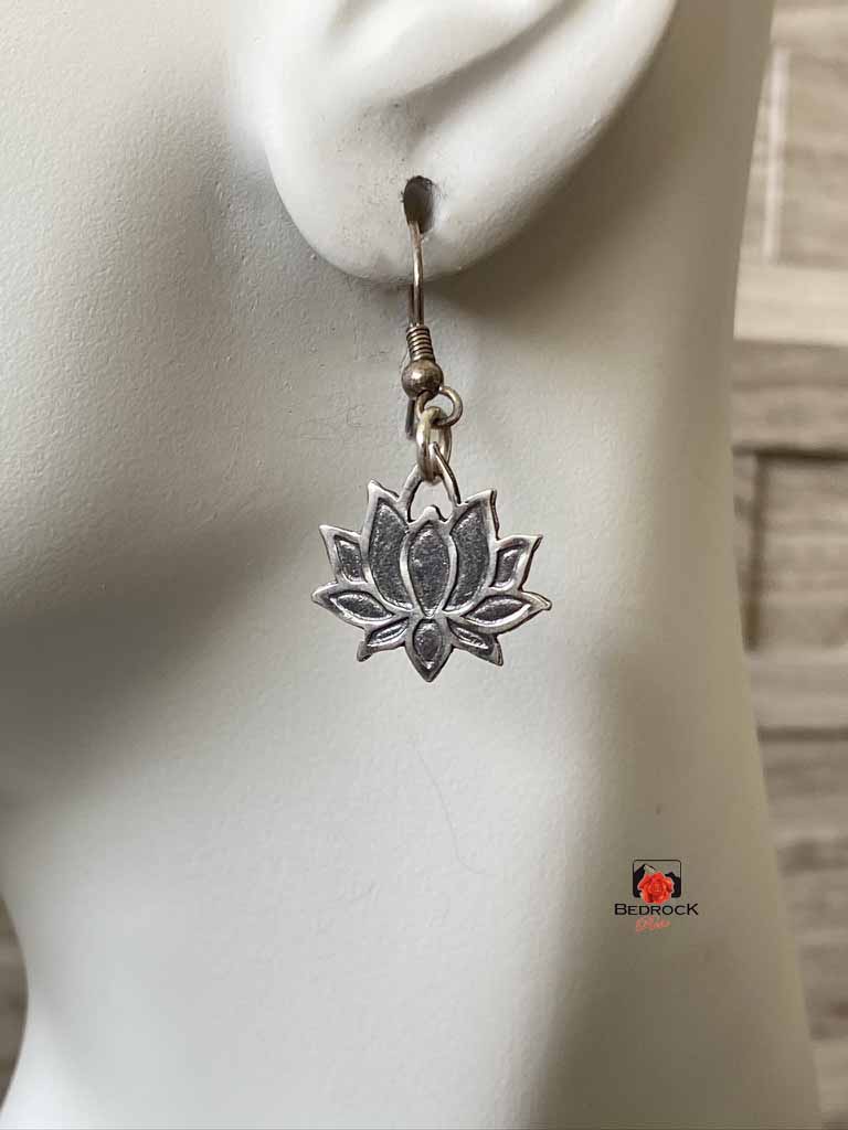 Kamala (Lotus) Sterling Silver Earrings, Spiritual earrings, Floral jewelry, Zen earrings, Calming lotus earrings, Bedrock Rose