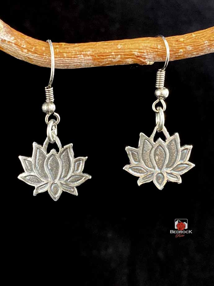 Kamala (Lotus) Sterling Silver Earrings, Spiritual earrings, Floral jewelry, Zen earrings, Calming lotus earrings, Bedrock Rose