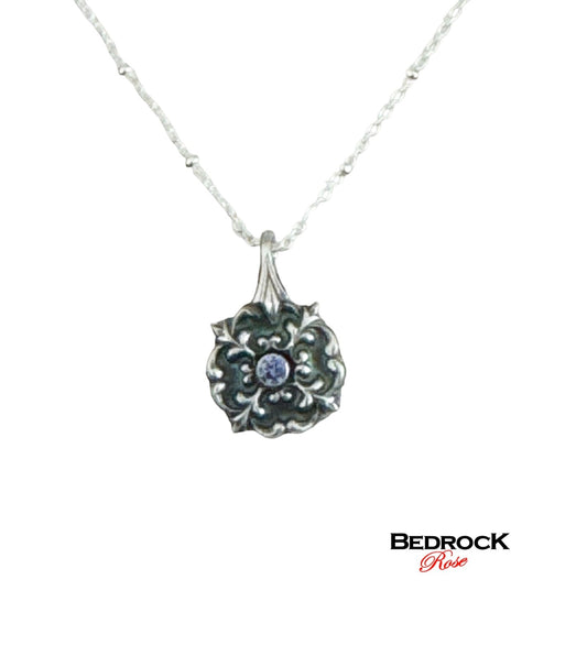 Petite elegant silver flourish pendant with tanzanite gemstone, sterling satellite chain, art nouveau jewelry, gift for her, romantic style necklace