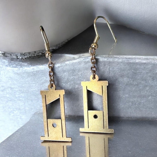 Cutting Edge Gold Guillotine Dangling Earrings | Jewelry with Attitude