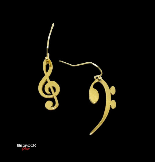 Gold Treble Clef and Bass Clef Dangling Earrings | Music Lovers Jewelry