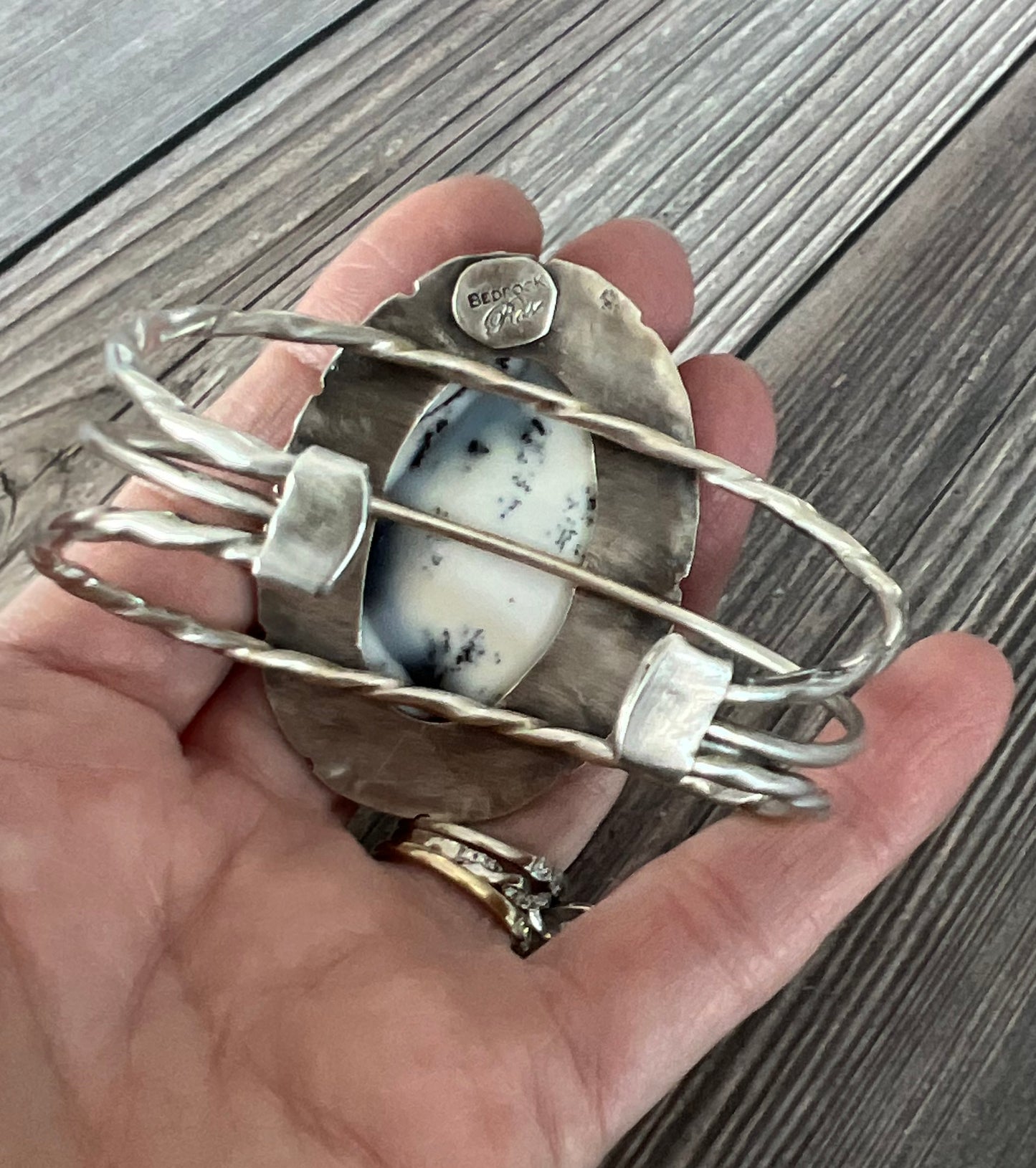 Merlinite Sterling Silver Cuff, Dendritis Agate Silver Cuff, Statement Gemstone Cuff, Yin and Yang Cuff, Bold Boho Jewelry, Handmade jewelry