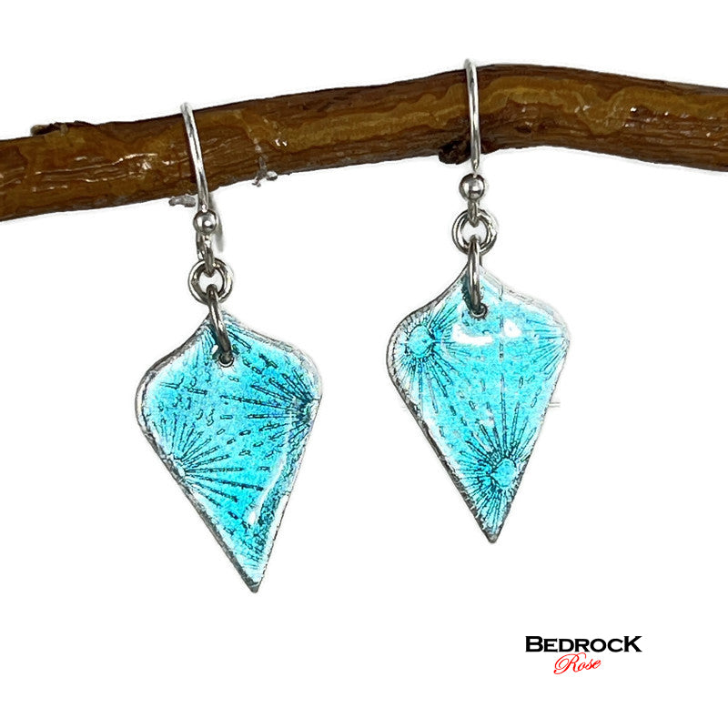 Sparkly Teal-Green Silver Arabesque Dangling Earrings
