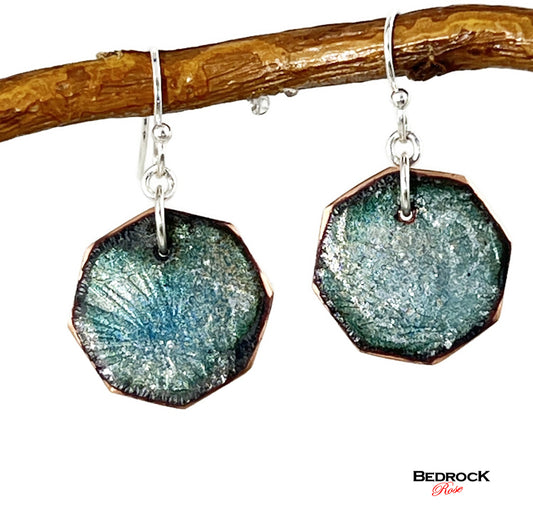 Glossy AuroMetal Octagon Dangling Earrings, Geometric Jewelry