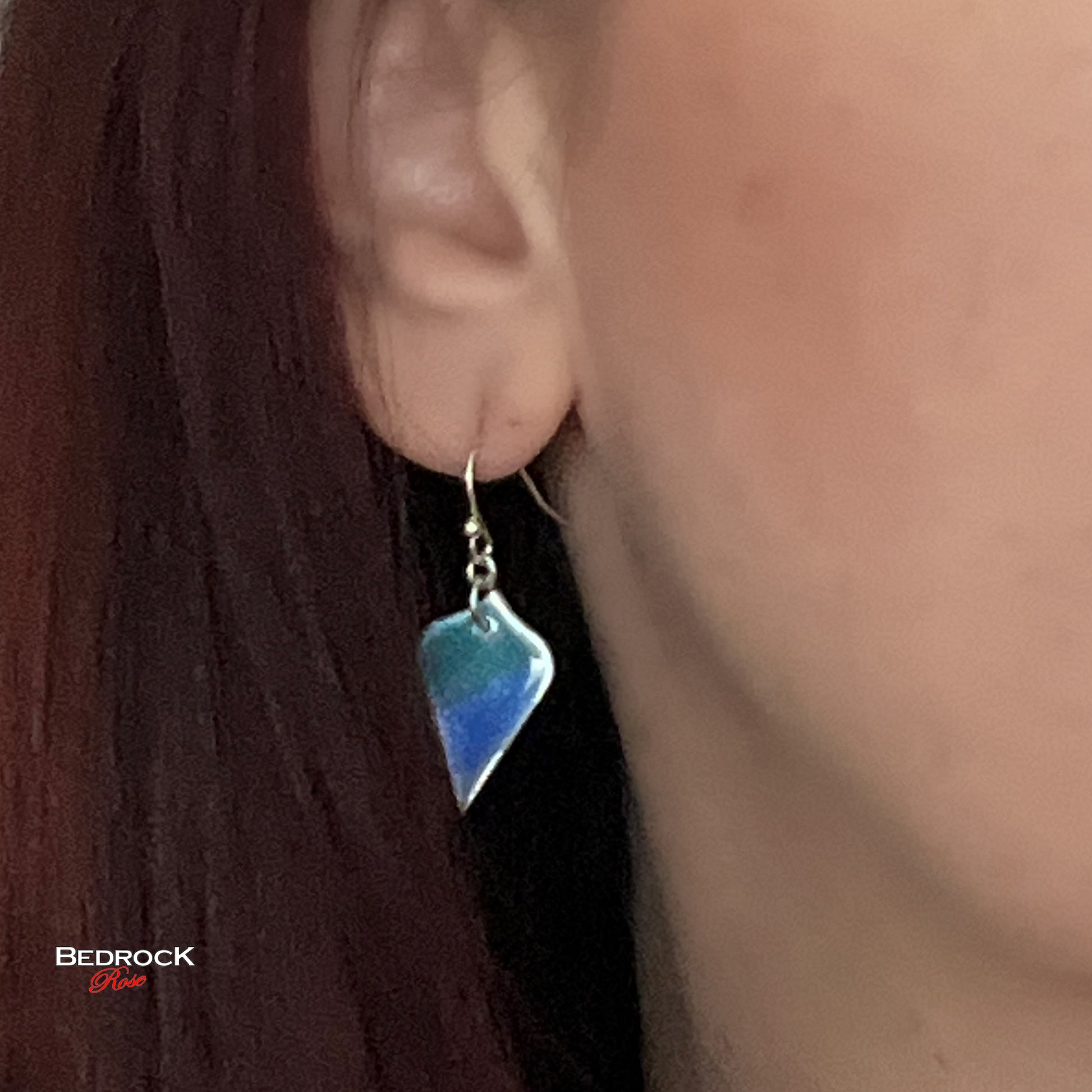 Seahawks Colors Dangling Earrings, Blue and Green enameled on Silver, Game day jewelry, Gift for her