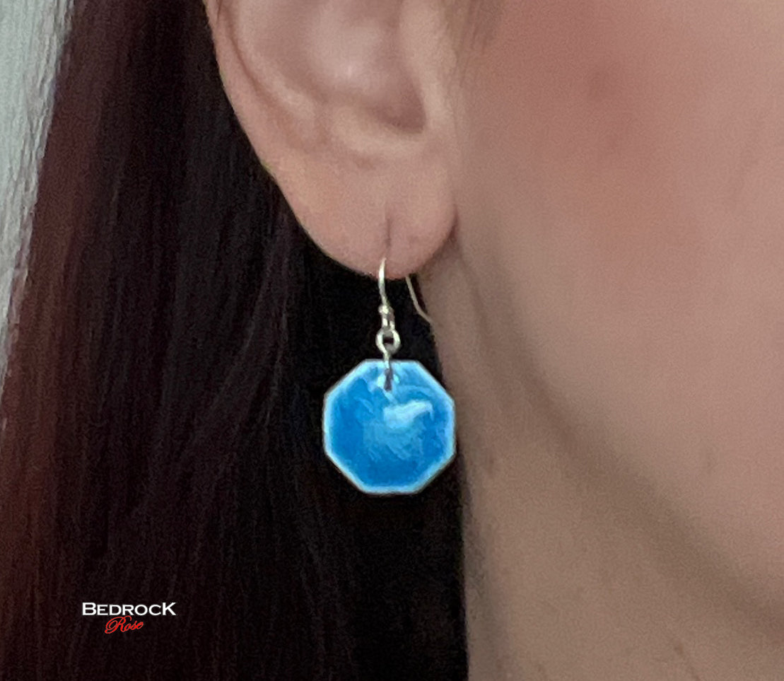 Baby Blue Silver Octagon Dangling Earrings, Geometric Jewelry, Stylish Gift