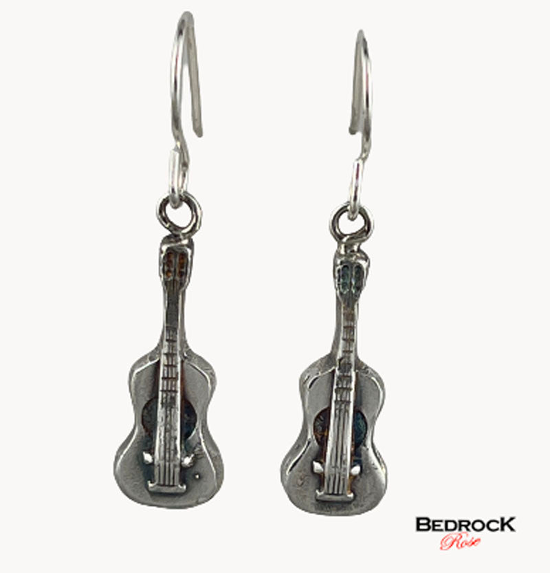 Sterling Silver Guitar Dangling Earrings, Mini Guitar Sterling Silver Guitar Dangle Earrings, Musical Earrings, Solid Sterling Silver Guitar Earrings, Gift for her, Handcrafted earrings