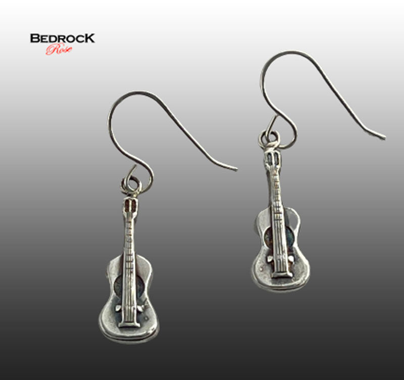 Sterling Silver Guitar Dangling Earrings, Mini Guitar Sterling Silver Guitar Dangle Earrings, Musical Earrings, Solid Sterling Silver Guitar Earrings, Gift for her