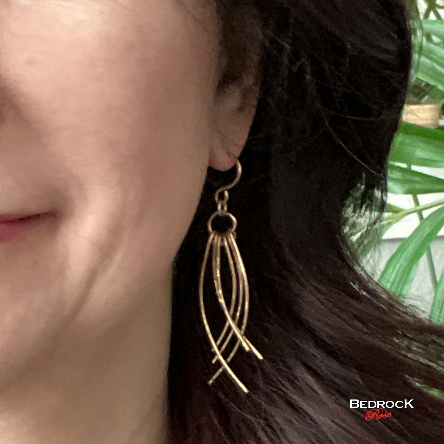 Warm Bronze Wires Curving Together Dangling Earrings, Nickel Free Bronze Fashion Earrings, Gift for her