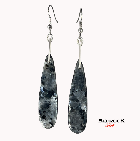 Larvikite Gemstone Earrings, Larvikite Protection Stone, Gemstone Drop Earrings, Gift for Her, Black Gemstone Earrings, Gemstone Jewelry