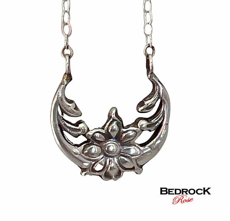 Sterling Silver Moonflower Crescent Pendant Bedrock Rose, Solar Eclipse Jewelry, Moonflower Necklace