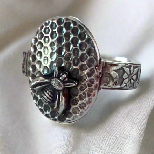 Sterling Silver Bumble Bee Ring Bedrock Rose, Nature-inspired Jewelry, Floral jewelry, statement ring, gift for her