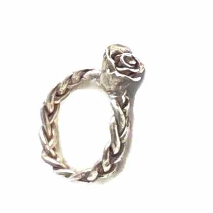 Fine Silver Rose Ring Bedrock Rose, Braided band with hand-sculpted Rosebud