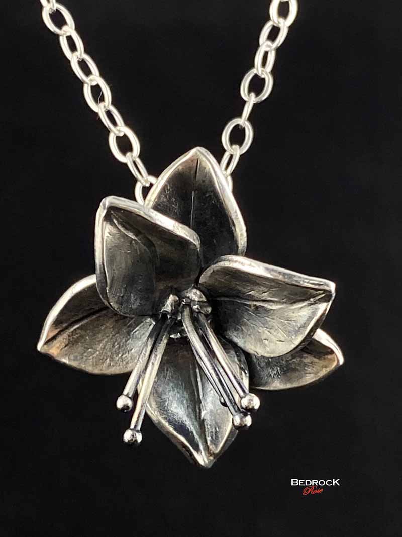 Fine Silver Dogwood Pendant Bedrock Rose, Handcrafted Flower Necklace, Sculpted Floral Jewelry, Gift for Garden Lover, Boho Chic, Statement piece