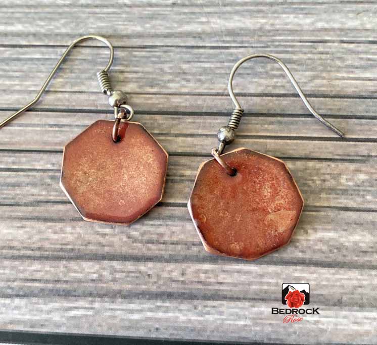 Shimmery Burnt Umber Dangling Earrings Bedrock Rose, Octagon Geometric Jewelry