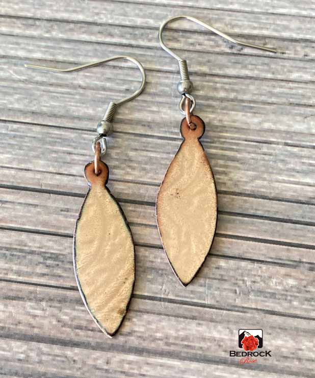 Pointy Oval Copper Dangling Earrings with Transparent Enamel, Bedrock Rose