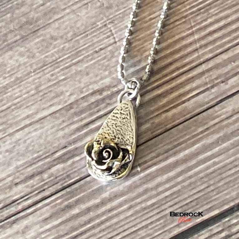 Silver and Gold-Plated Hybrid Tea Rose Pendant Bedrock Rose