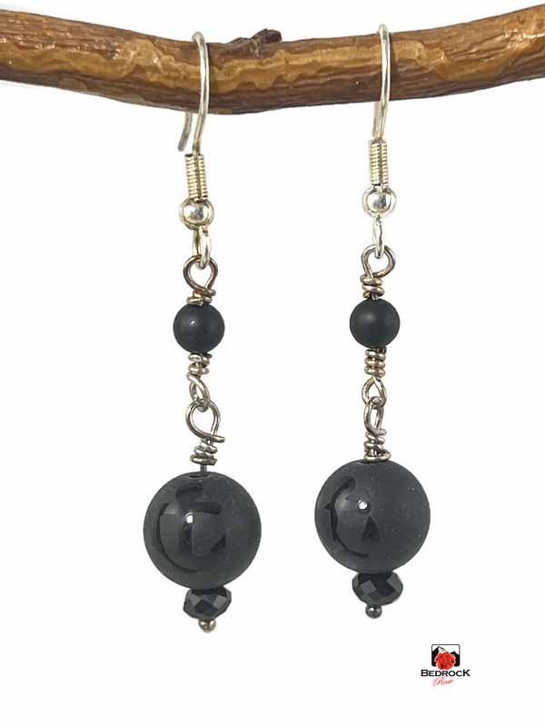 Matte Black Agate DanglingEarrings Bedrock Rose, Beaded dangling earrings, Casual costume jewelry