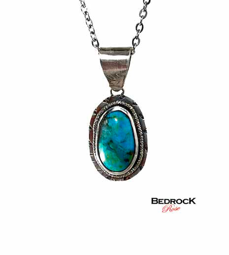 Oval Kingman Turquoise Sterling Silver Pendant Bedrock Rose