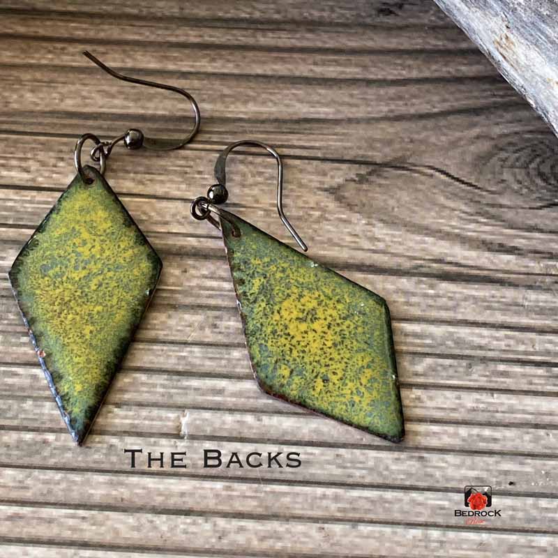 Blue and Yellow Speckled Asymmetrical Dangling Earrings, Enameled Earrings, Statement diamond-shaped earrings, Asymmetrical Jewelry, Birthday Gift