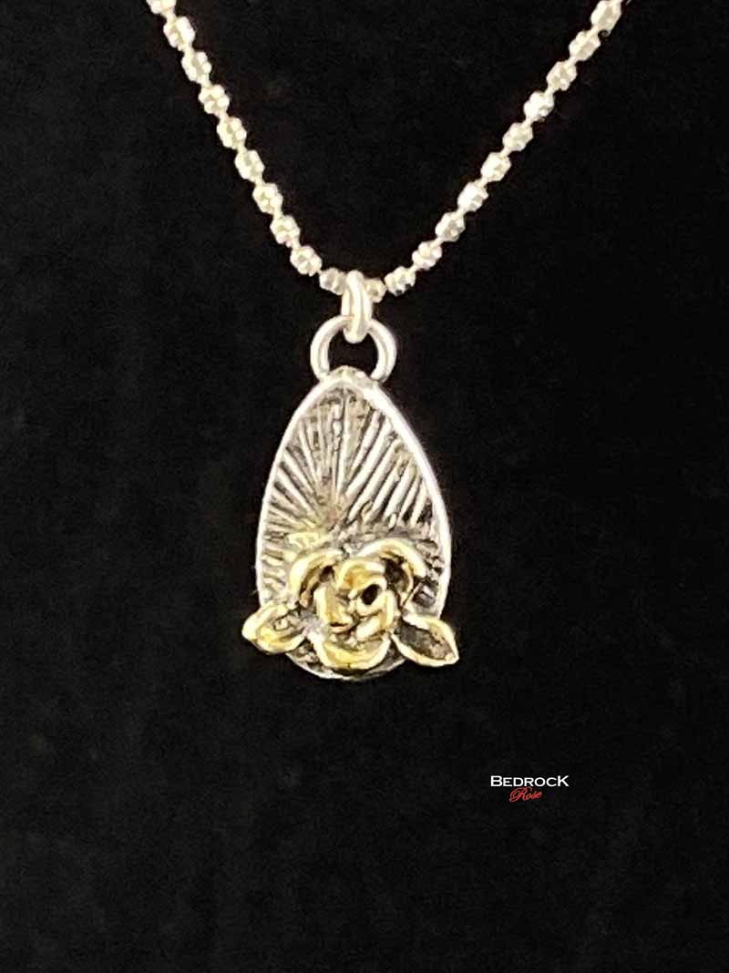 Exquisite Silver and Gold Rose Pendant Bedrock Rose, Dainty Silver Necklace with Gold-plated Rose, Gift for Her, Minimalist jewelry