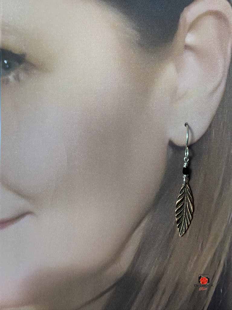 Warm Rose Bronze Feather Pattern Dangling Earrings, Handcrafted Jewelry, Gift for Her