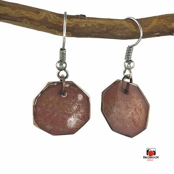 Shimmery Burnt Umber Dangling Earrings Bedrock Rose, Octagon Geometric Jewelry