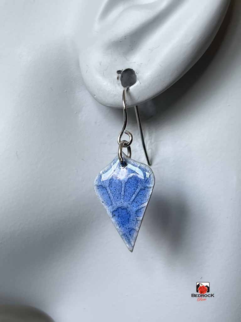 Sky Blue Floral Arabesque Earrings Bedrock Rose, Handmade jewelry, Enamel earrings