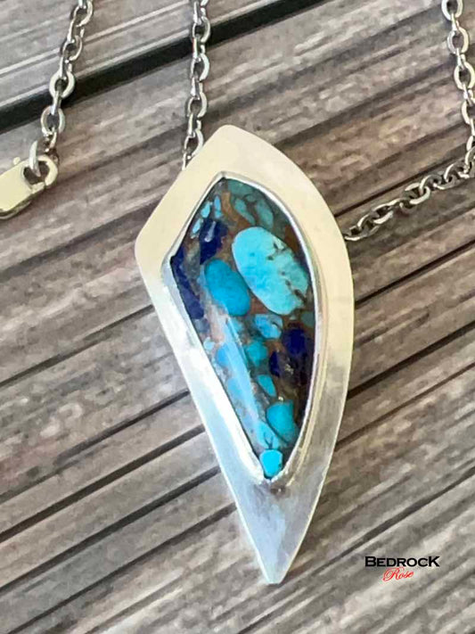 Kingman Turquoise, Lapis, and Bronze Pendant Bedrock Rose